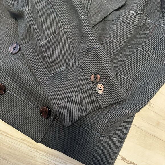 Kasper Women 12 Blazer Long Sleeve Button Front Lined Cropped Plaid Gray - Picture 4 of 7